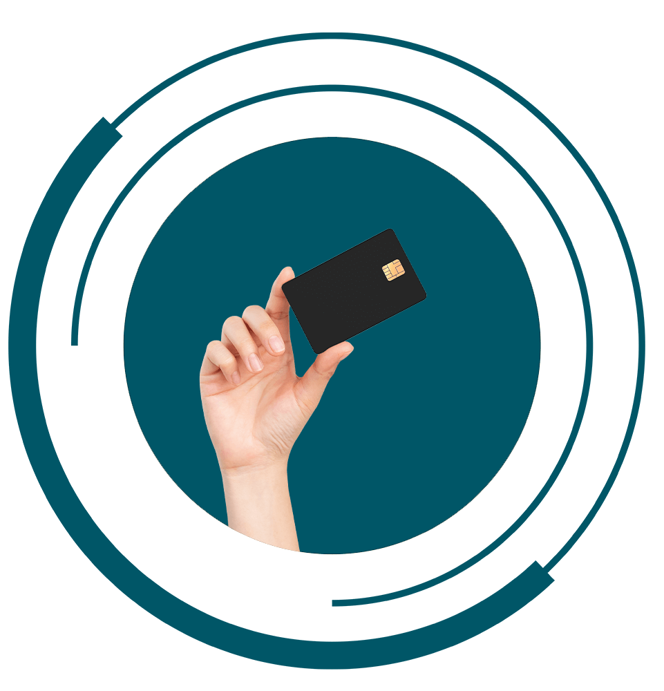 Woman hand holding black credit card on isolated white background